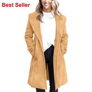 Polyester Pea Coat with Big Lapel and Belted Waist for Winter